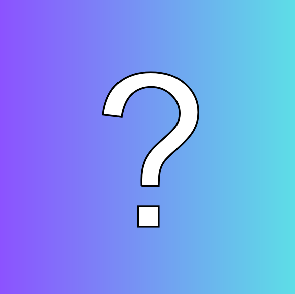 A white question mark sits on a square purple-blue gradient background.